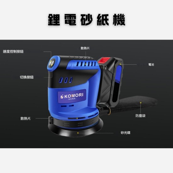 【Komori森森機具】現貨 砂紙機5吋圓砂木工打磨機 牧田/得偉款 油漆拋光 充電砂光機 18V鋰電 圓砂木工打磨