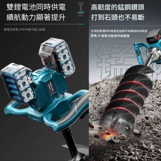  【Komori森森機具】雙鋰電大功率電鑽鬆土機 農用種植打洞機 電動挖洞機 打樁機 打桩機 種樹打洞機 果園種植鑽孔機 地鑽機 打洞機