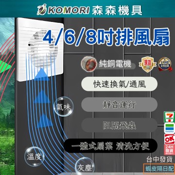 【Komori 森森機具】現貨 排氣扇4吋 6吋 8吋 排風扇家用衛生間玻璃窗式換氣扇 小型氣窗 窗戶排風 衛生間排氣 換氣