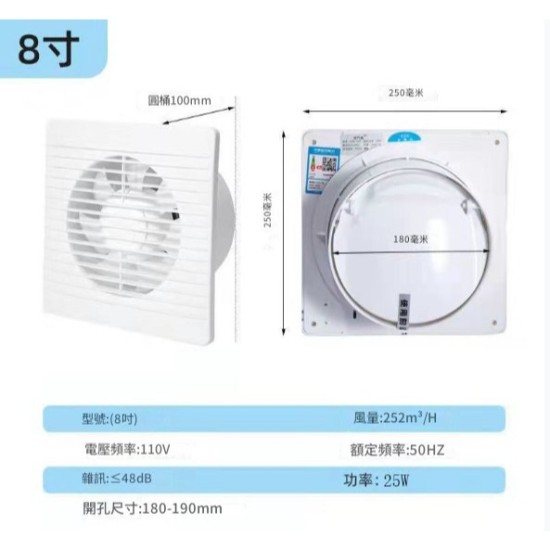 【Komori 森森機具】現貨 排氣扇4吋 6吋 8吋 排風扇家用衛生間玻璃窗式換氣扇 小型氣窗 窗戶排風 衛生間排氣 換氣