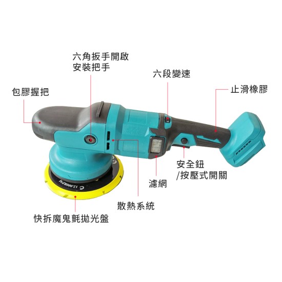 【Komori森森機具】現貨6吋鋰電 無線打蠟機 汽車打蠟 拋光 無刷 送拋光棉 偏心DA 磨砂機 6檔 【Komori森森機具】現貨6吋鋰電 無線打蠟機 汽車打蠟 拋光 無刷 送拋光棉 偏心DA 磨砂機 6檔